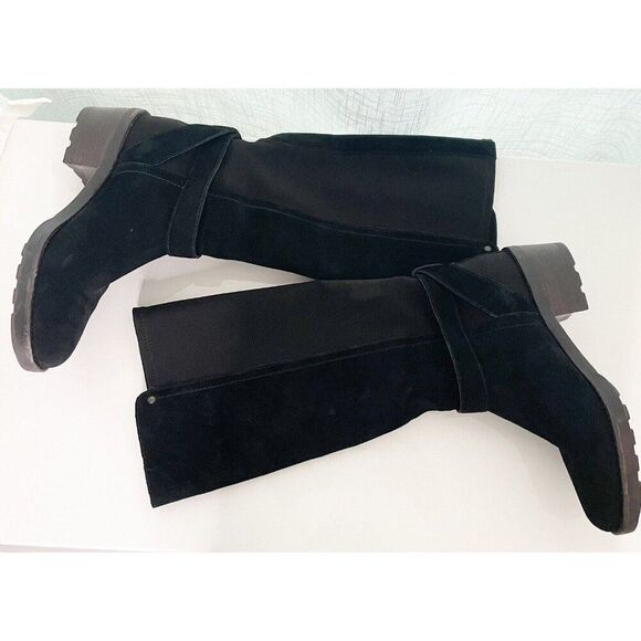 COACH Black Pearla Leather Turnlock Boots Size 7  Equestrian Chunky  Q7677 - Picture 3 of 4